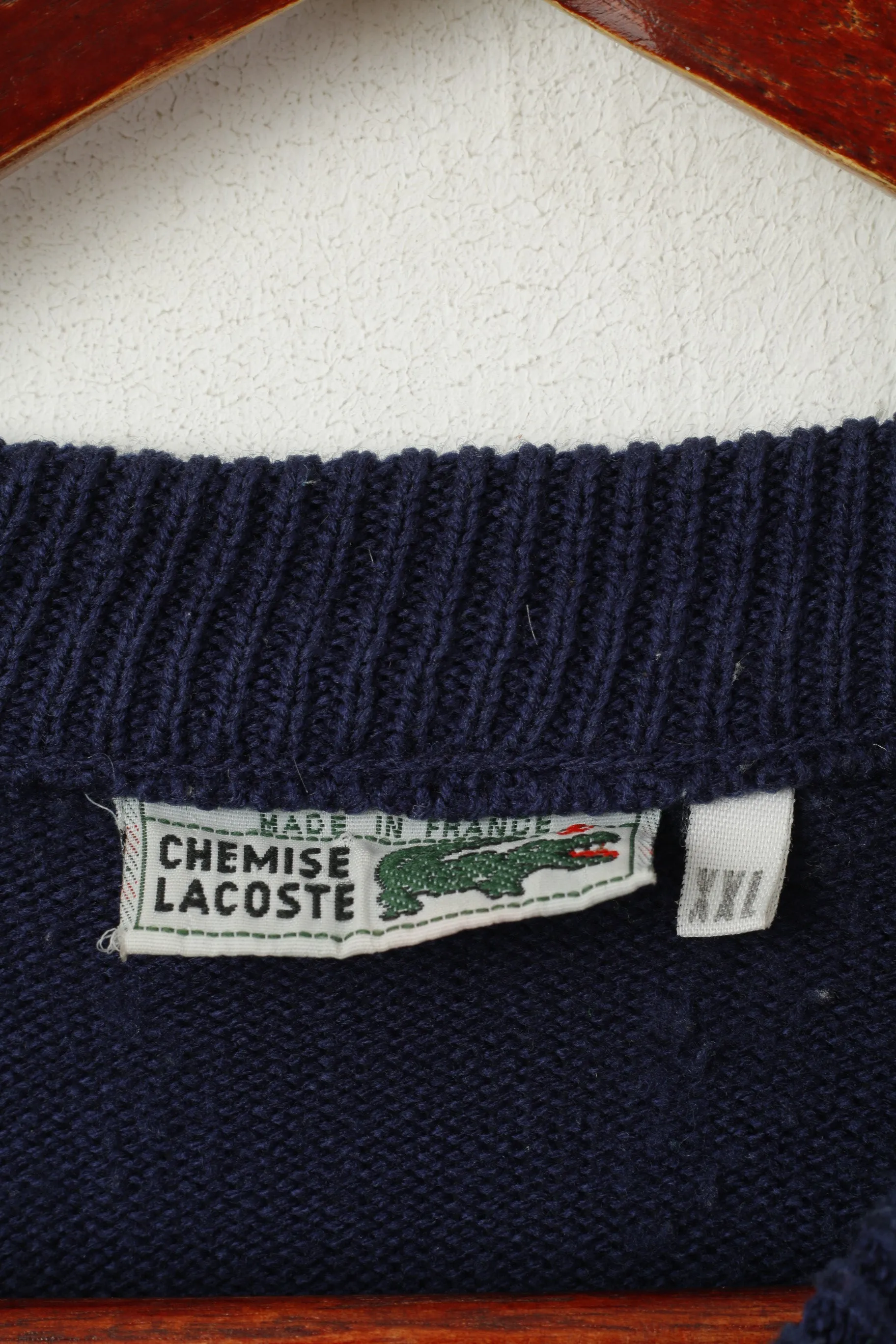Lacoste Men XXL Jumper Navy Vintage 100% Cotton Crew Neck Classic Sweater