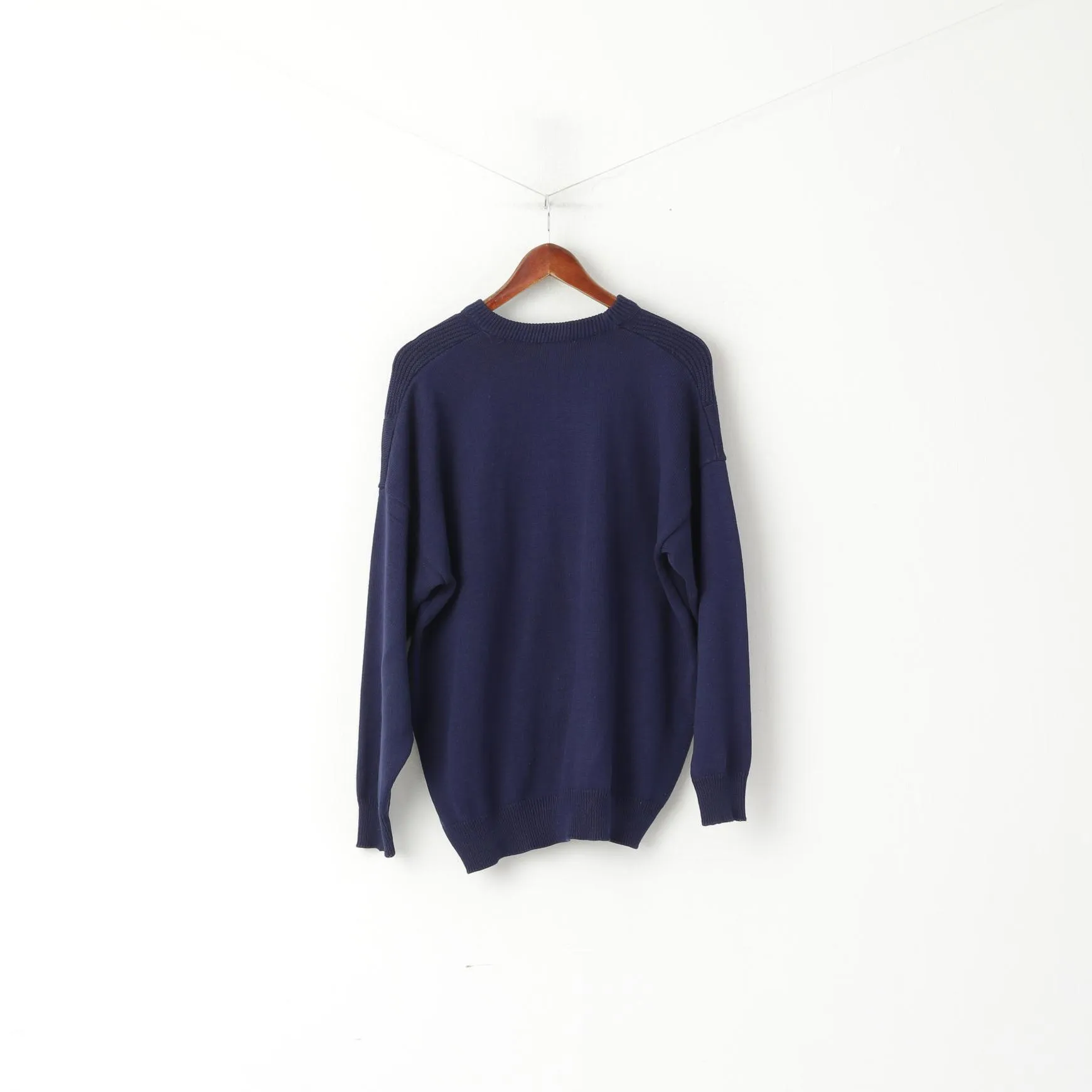 Lacoste Men XXL Jumper Navy Vintage 100% Cotton Crew Neck Classic Sweater