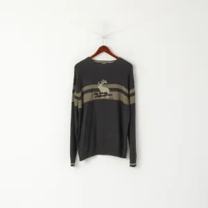 Lerros Men L Jumper Grey Cotton Crew Neck Deer Elk Isand National Park Sweater