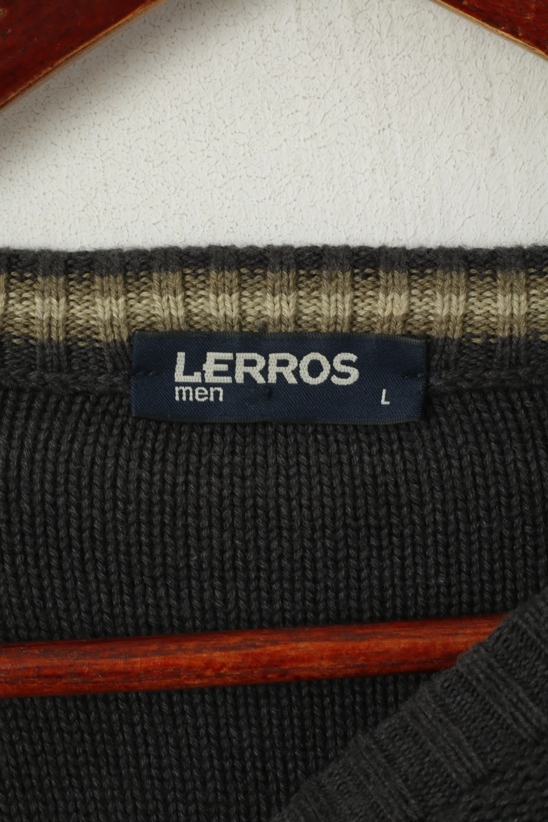 Lerros Men L Jumper Grey Cotton Crew Neck Deer Elk Isand National Park Sweater