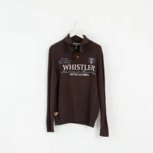 LERROS Mens L Jumper Brown Cotton Whistler Emroidered Zip Neck Sweater