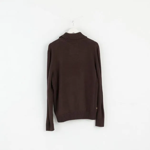 LERROS Mens L Jumper Brown Cotton Whistler Emroidered Zip Neck Sweater