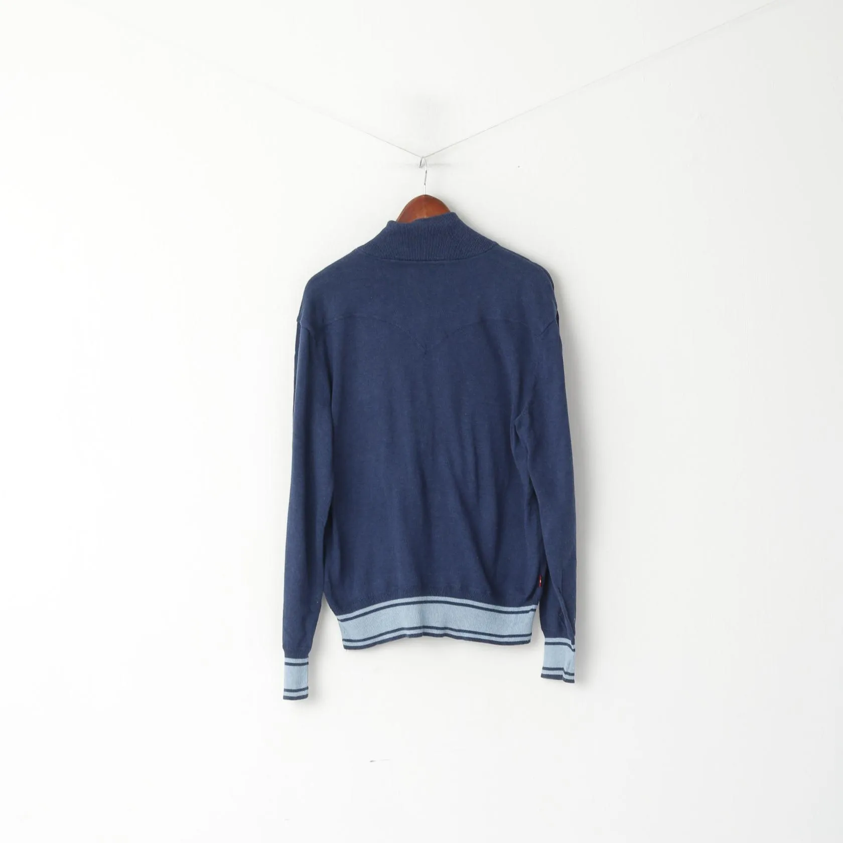 Levi's Men XL (L) Jumper Navy Cotton Knit Full Zipper Lightweight Soft Sweater