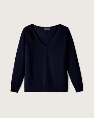 Loose openwork lines pullover with seamfree V-neck  Eric Bompard