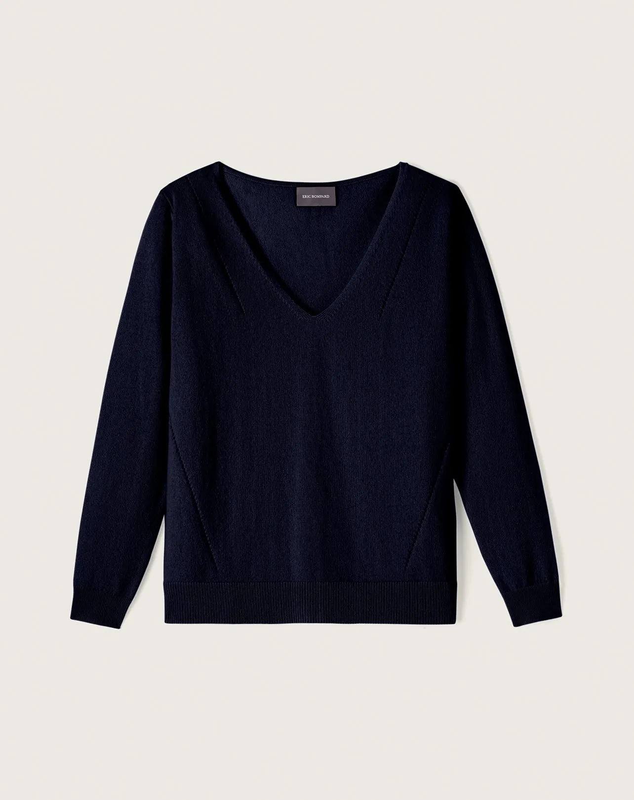 Loose openwork lines pullover with seamfree V-neck  Eric Bompard