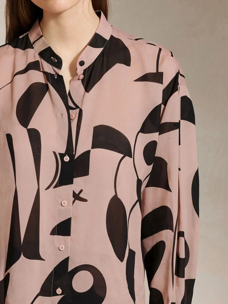 Luisa Cerano Two Tone Print Blouse Nude & Black