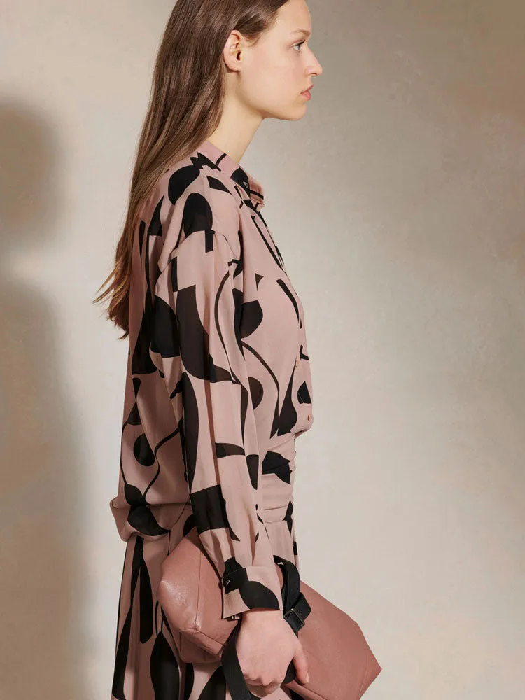 Luisa Cerano Two Tone Print Blouse Nude & Black