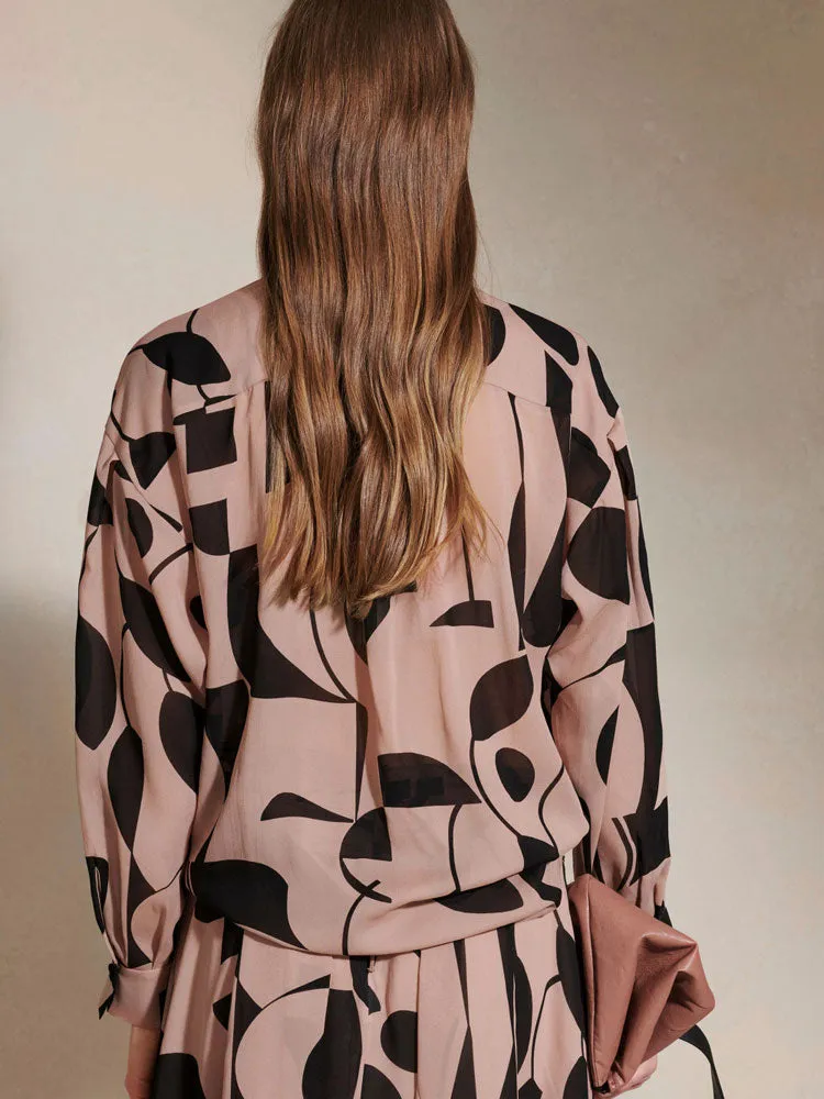 Luisa Cerano Two Tone Print Blouse Nude & Black