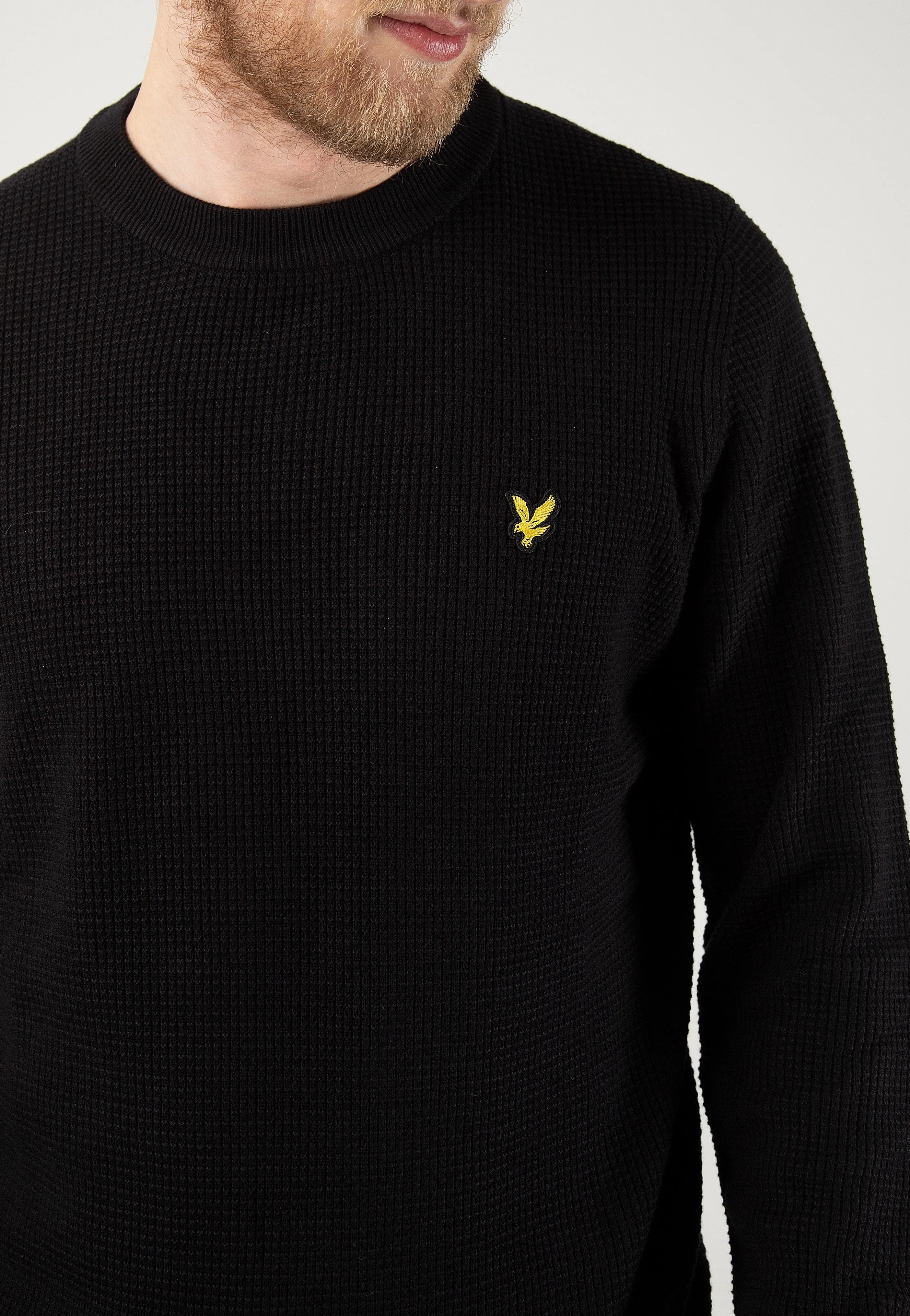 Lyle & Scott - Grid Knit Crew Neck Jet Black - Pullover