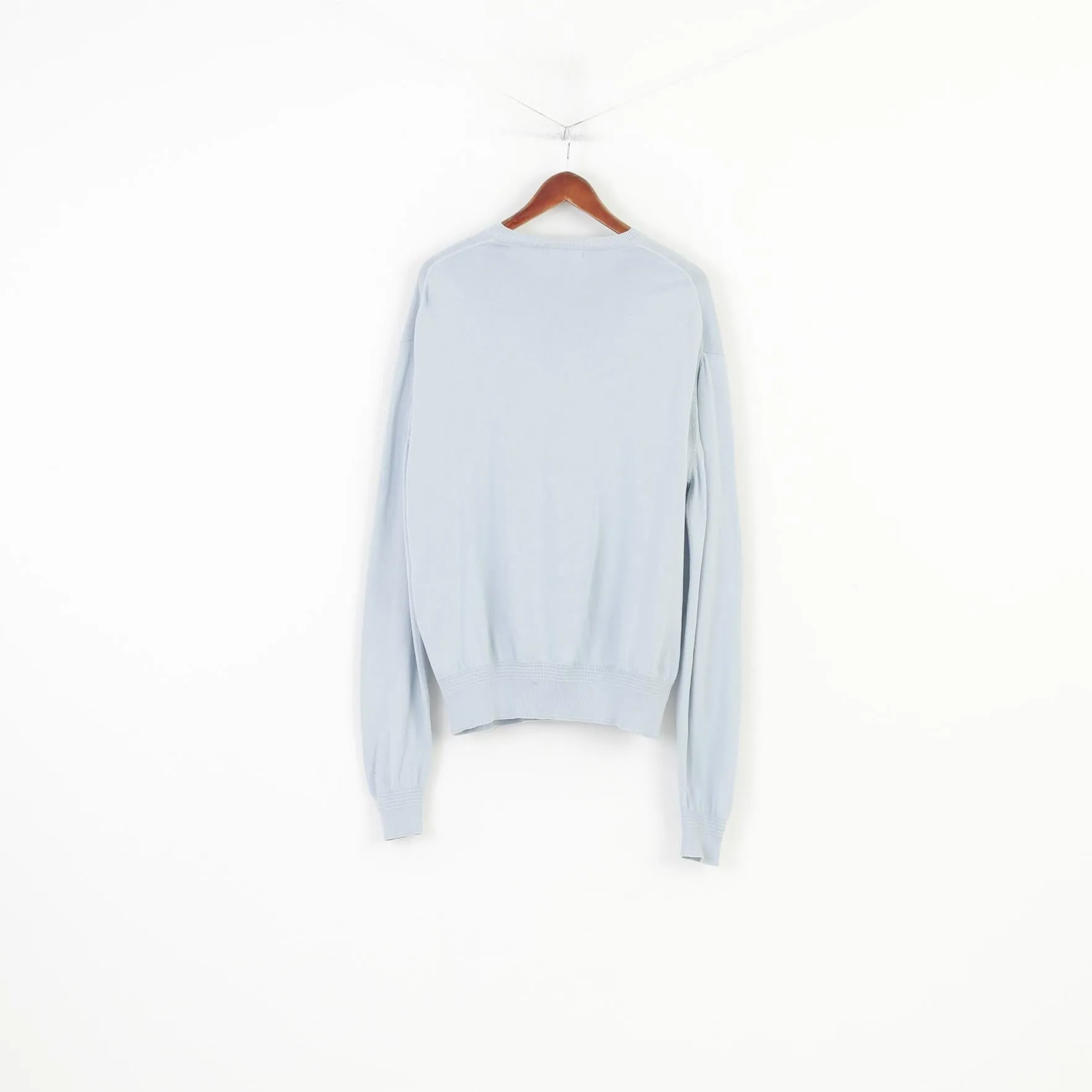 Lyle & Scott Men XXL Jumper Casual Blue Cotton V Neck Light Sweater Heritage Vintage Top