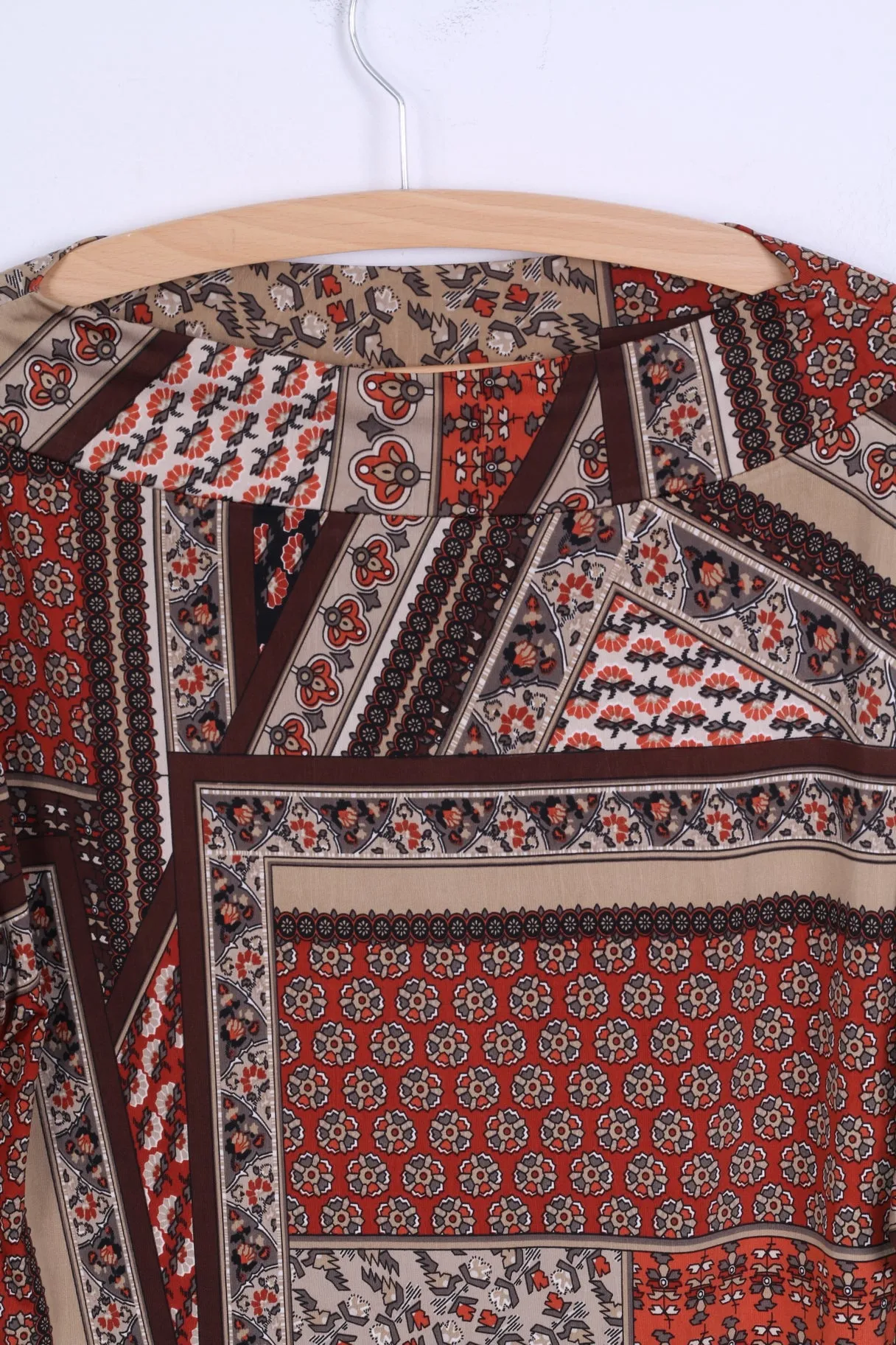 Made in Italy Womens 2 S/M Shirt Brown Pattern Viscose Stretch Fitted Top