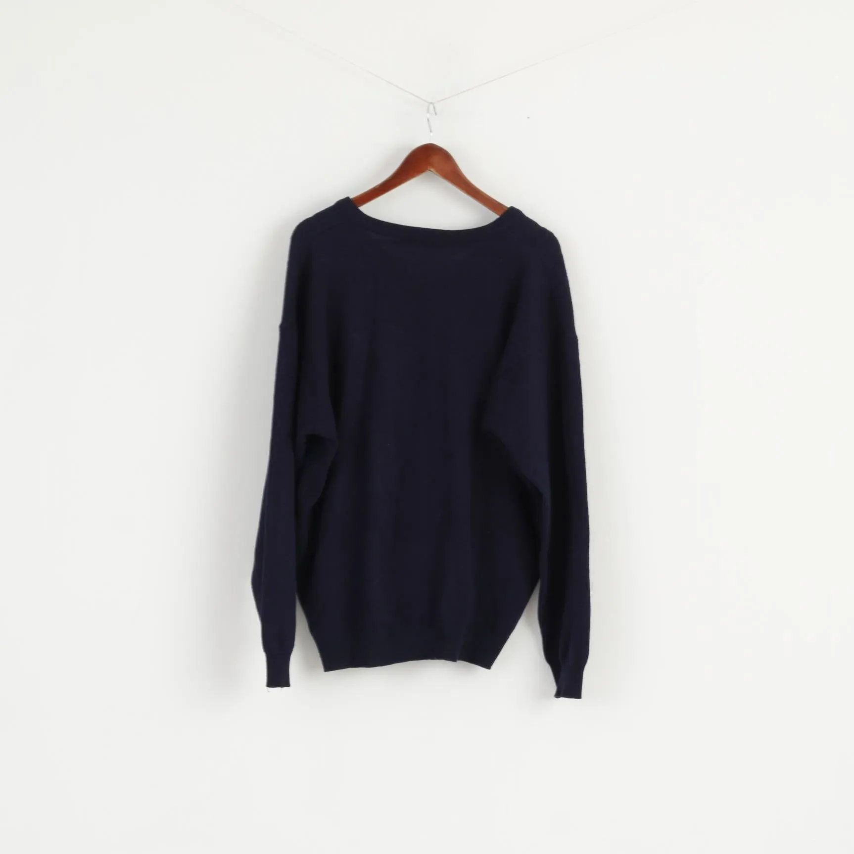 Marks & Spencer Men XL Jumper Navy Pure New Wool V Neck Classic Sweater