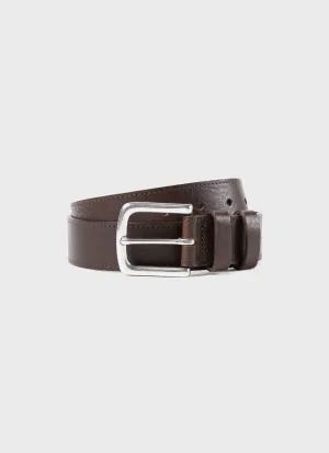 Men's Grained Leather Belt in Brown Sunspel
