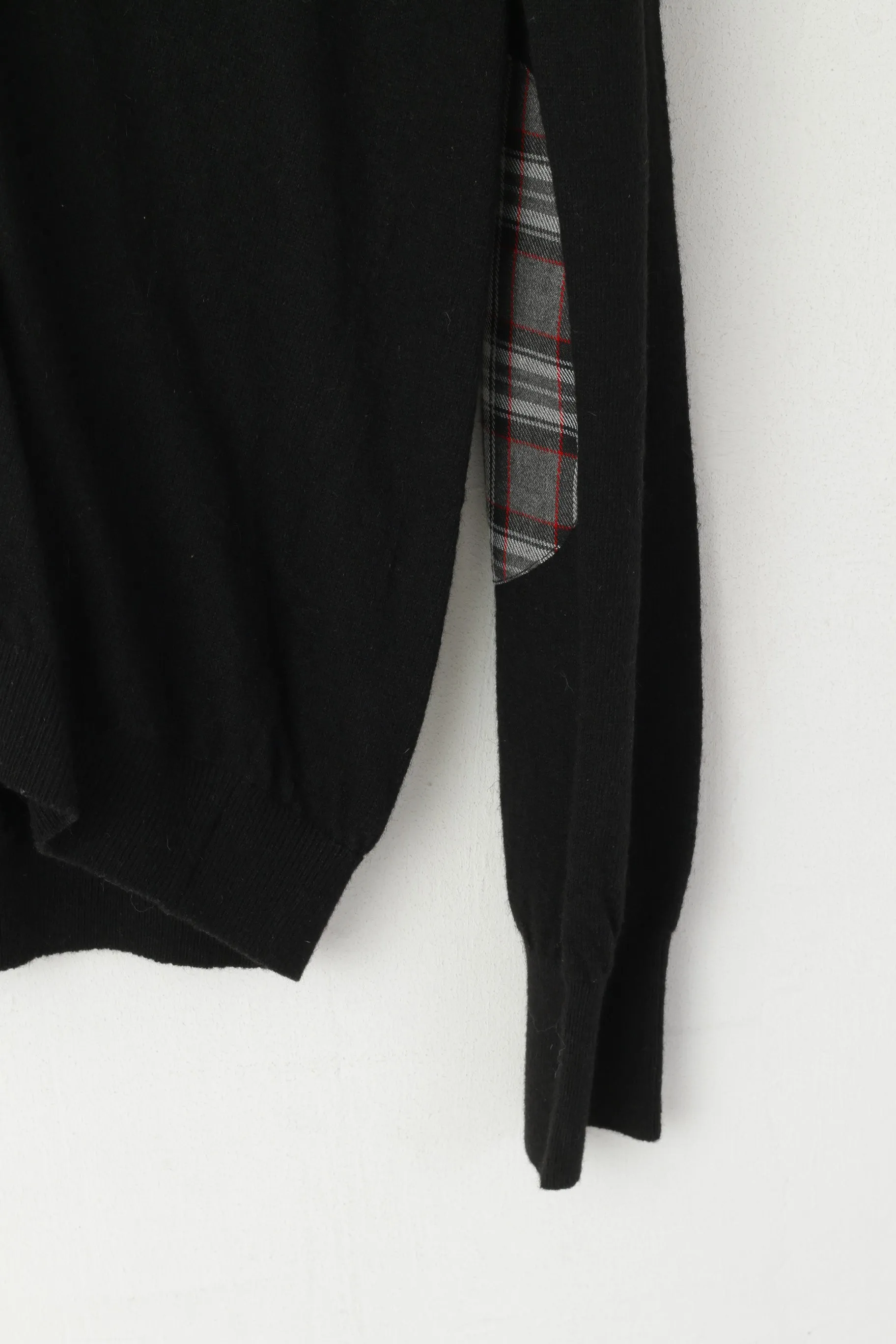 Munk Club Men S Cardigan Black Wool Nylon Blend Rugby Sport Patches Sweater