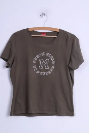 Mustang Jeans  Womens L Shirt Green Cotton Crew Neck Graphic Short Top