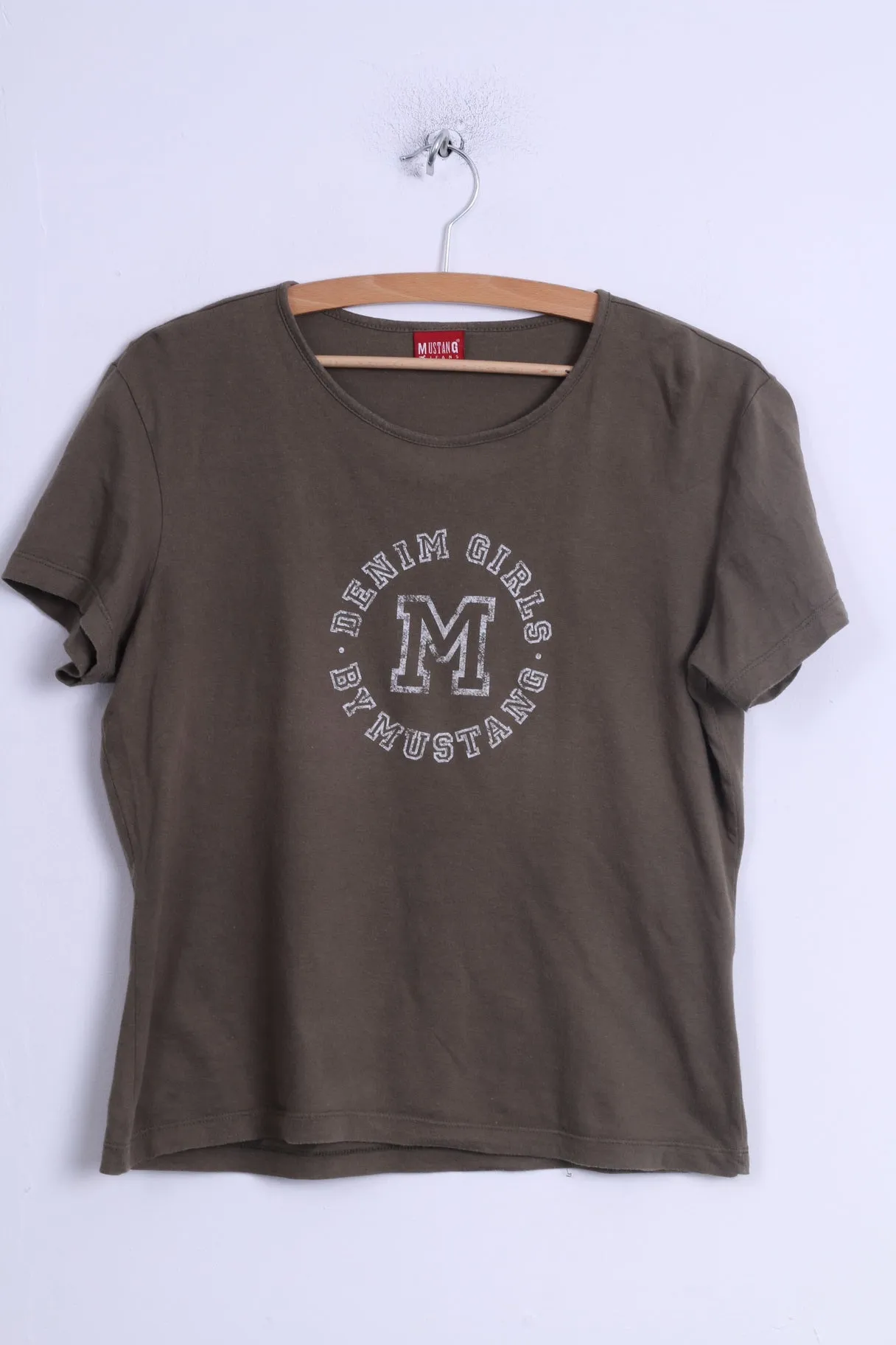 Mustang Jeans  Womens L Shirt Green Cotton Crew Neck Graphic Short Top
