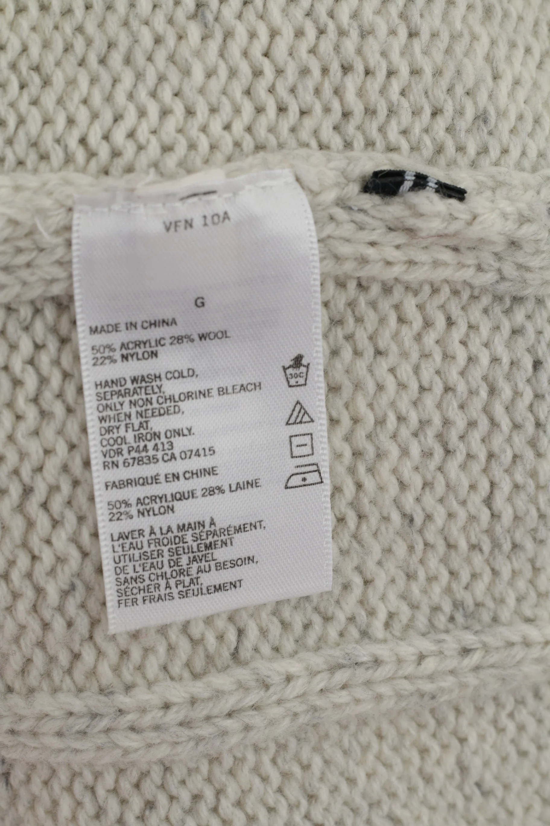 Nautica Men L Jumper Beige Gray Wool Blend Stretch Crew Neck Cable Knit Sweater