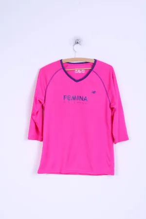 New Balance Womens L Shirt Pink Neon Run V Neck Top Sportswear