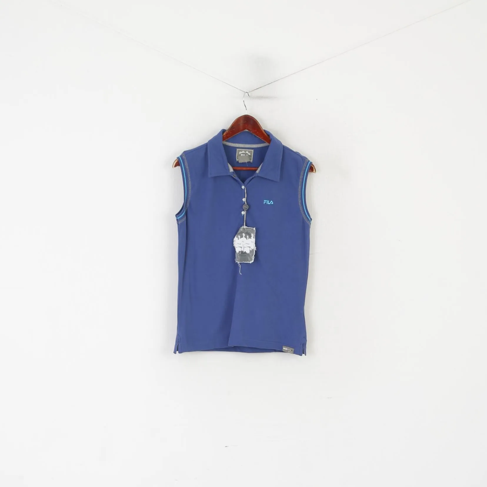 New Fila Academy Womens 16 XL Polo Shirt Blue Cotton Biella Italy Sport Top