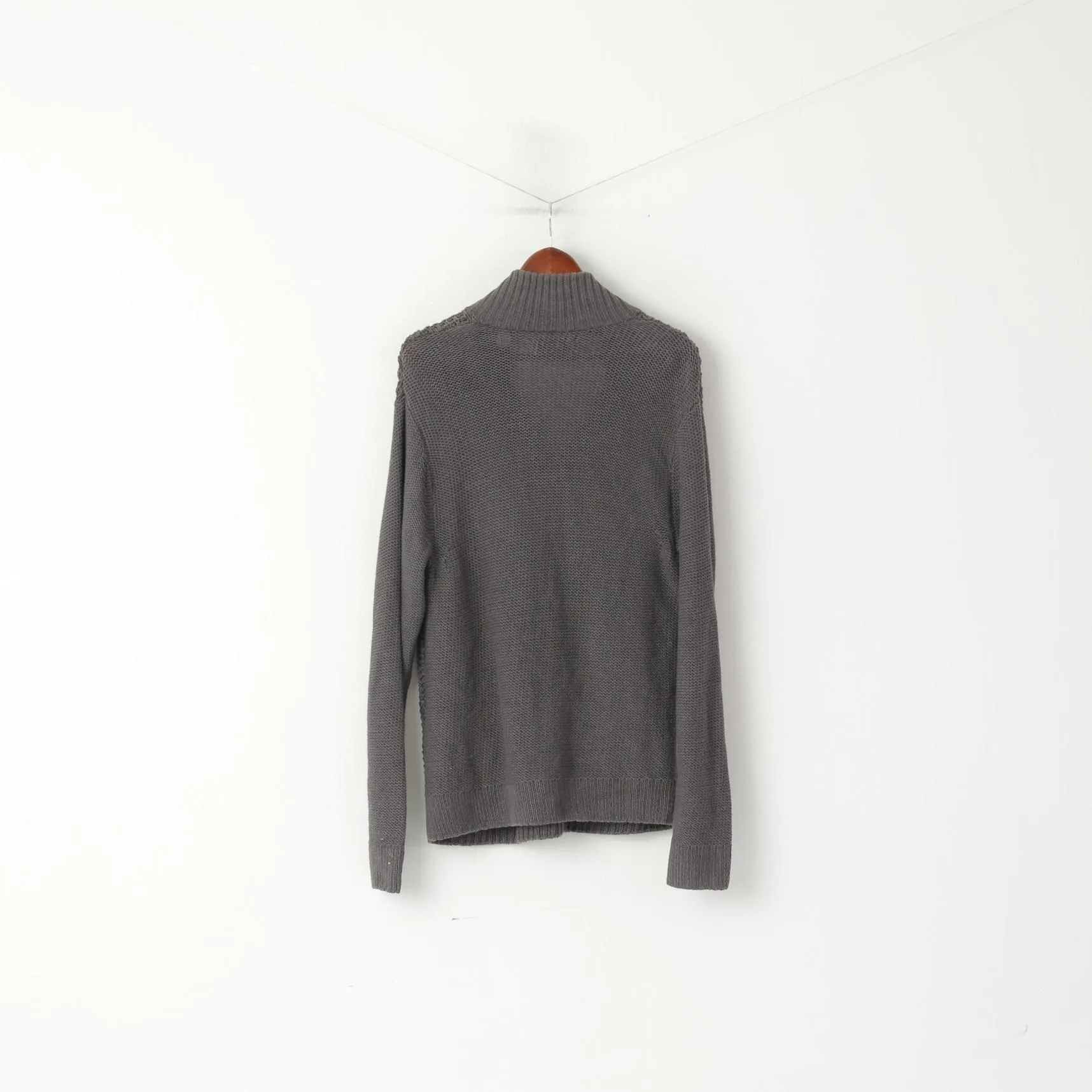Original Penguin Men L Jumper Grey Cotton Blend Knit Zip Neck Pockets Sweater