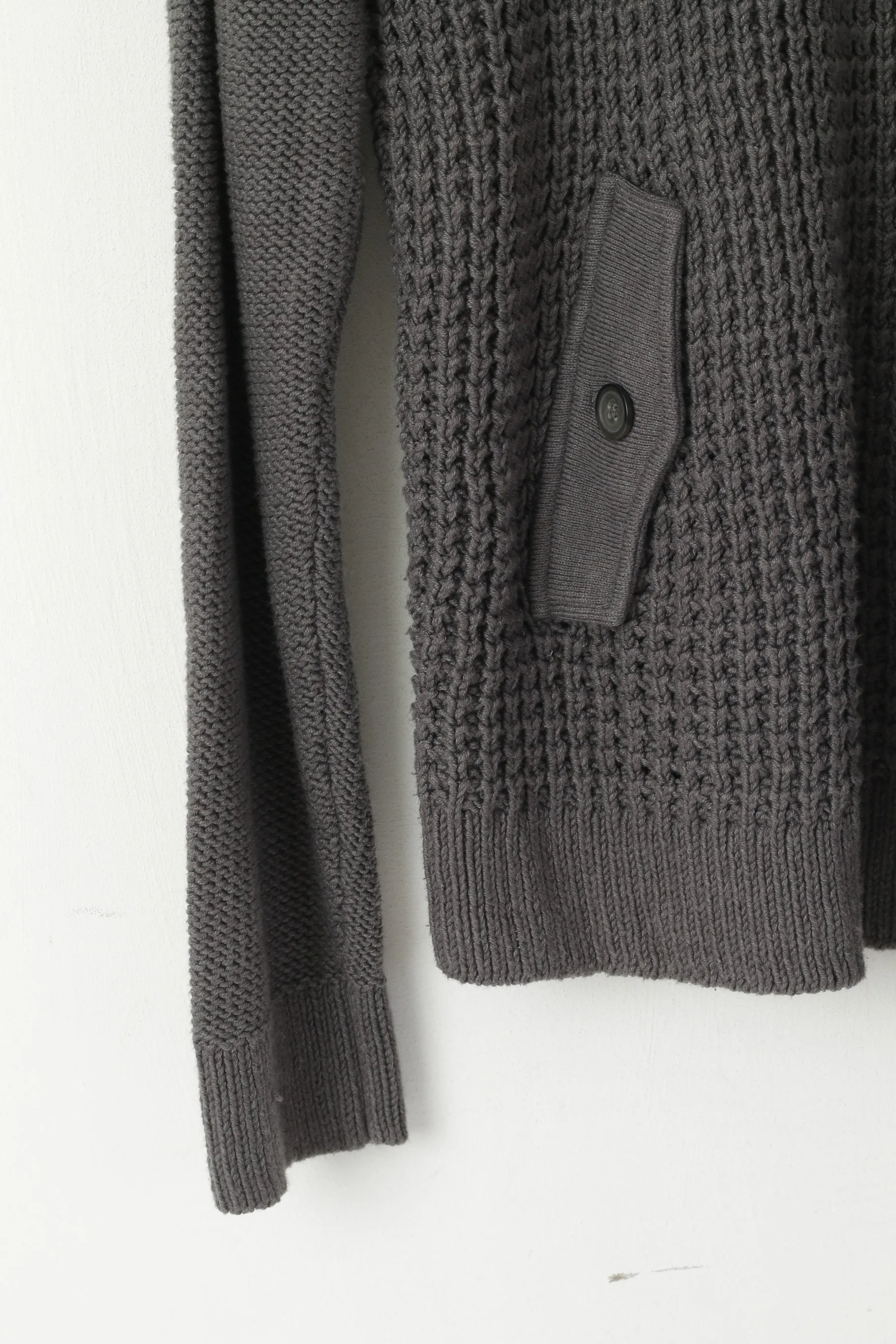 Original Penguin Men L Jumper Grey Cotton Blend Knit Zip Neck Pockets Sweater