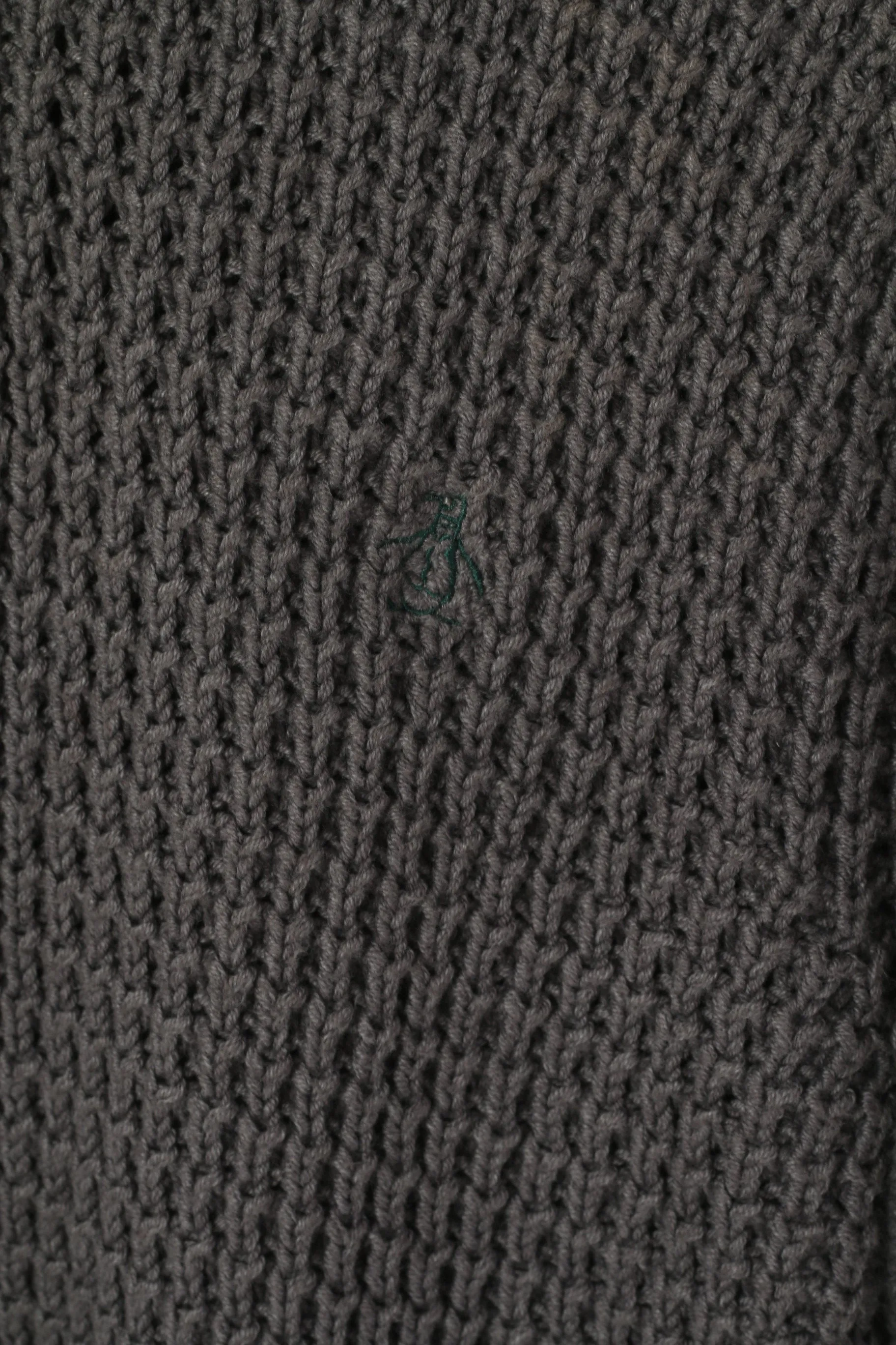 Original Penguin Men L Jumper Grey Cotton Blend Knit Zip Neck Pockets Sweater