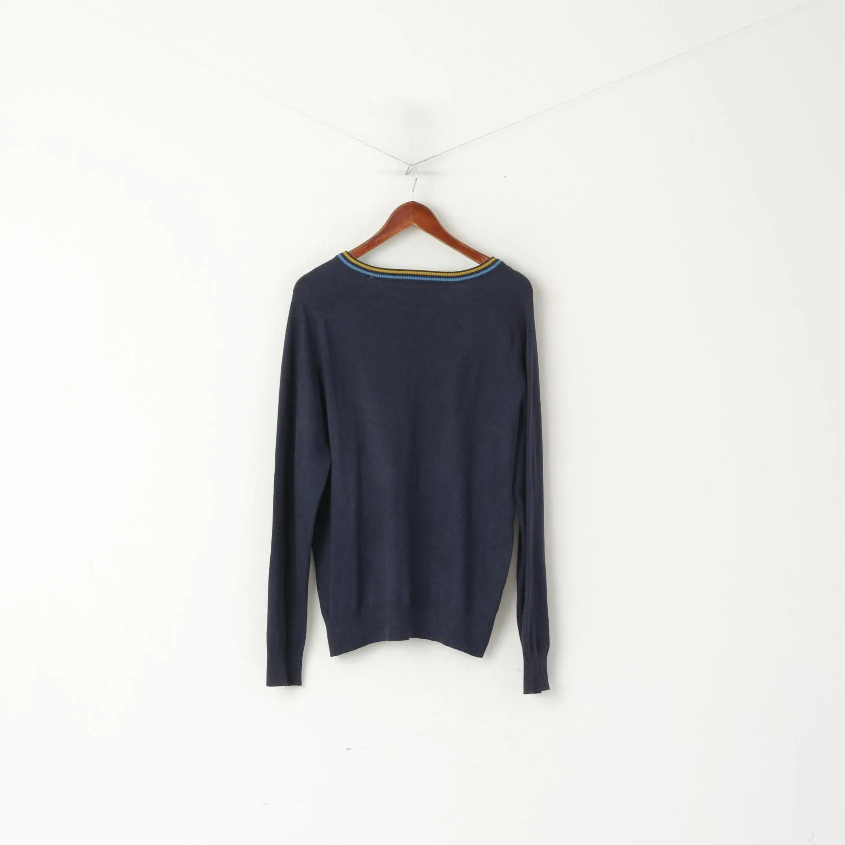 Original Penguin Men XL Jumper Navy Cotton Cashmere Blend V Neck Logo Sweater