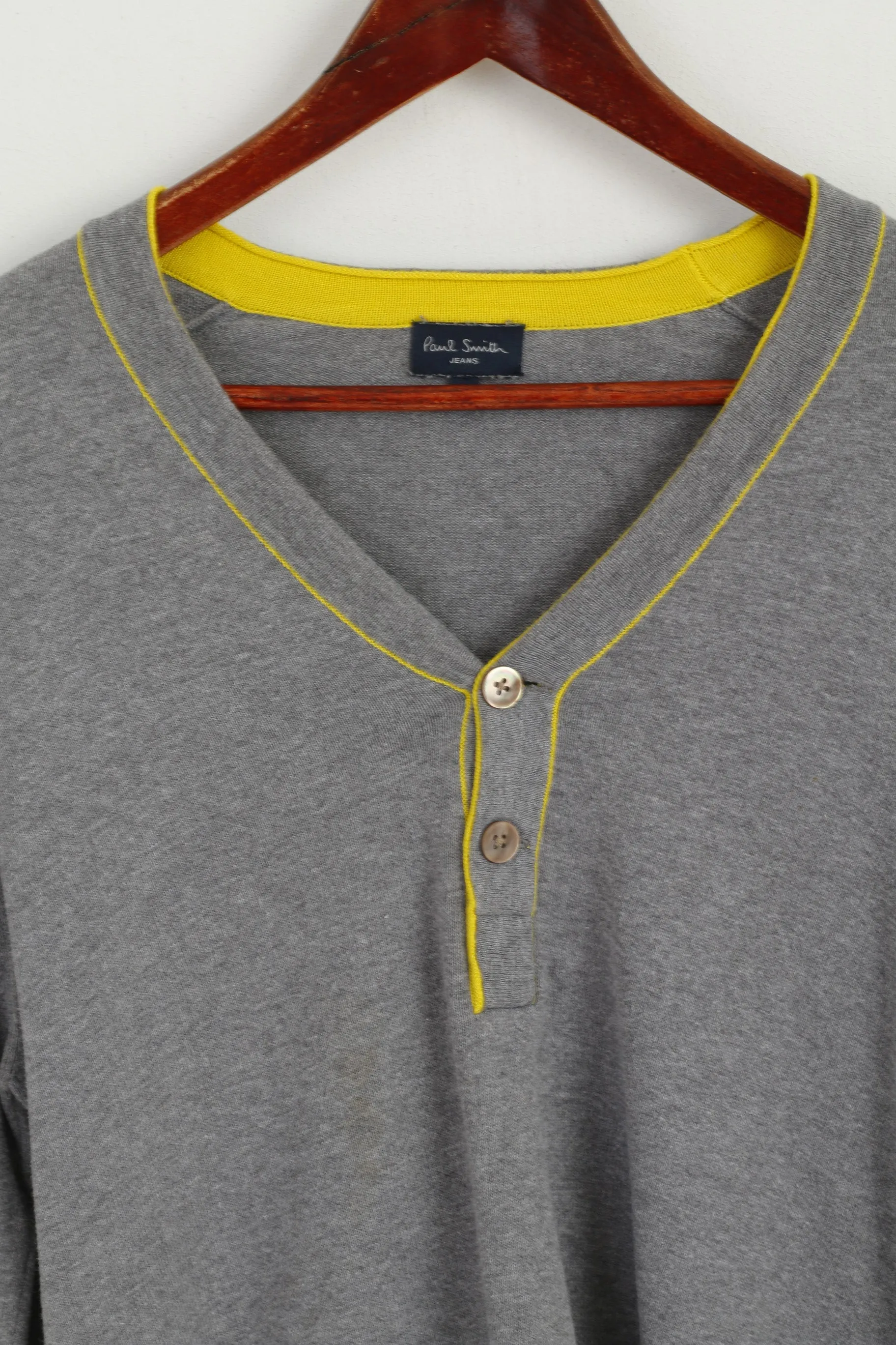 Paul Smith Jeans Men M Jumper Grey Cotton V Neck Classic Sweater