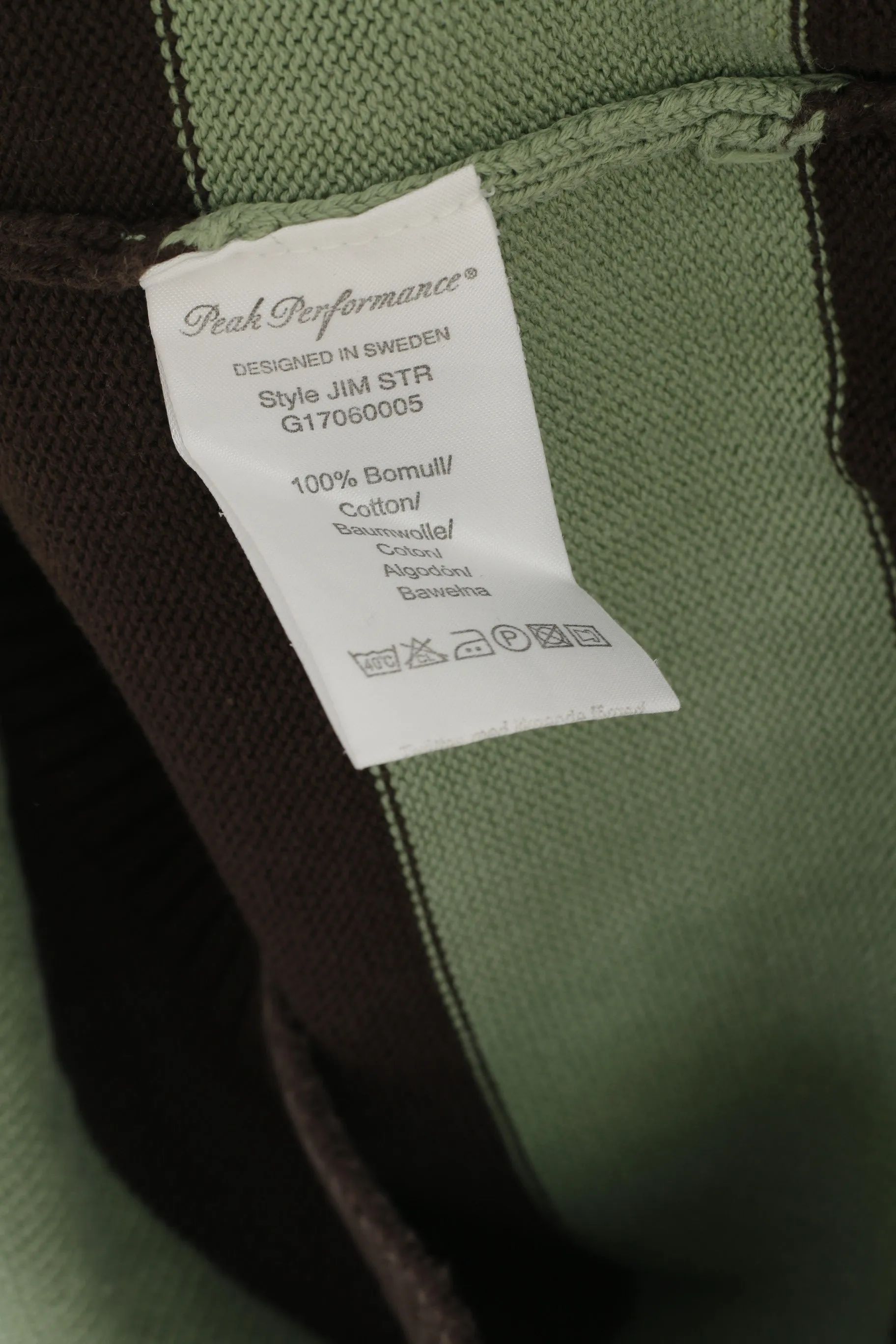 Peak Performance Men S Jumper Brown Green Cotton Striped Crew Neck Sweater