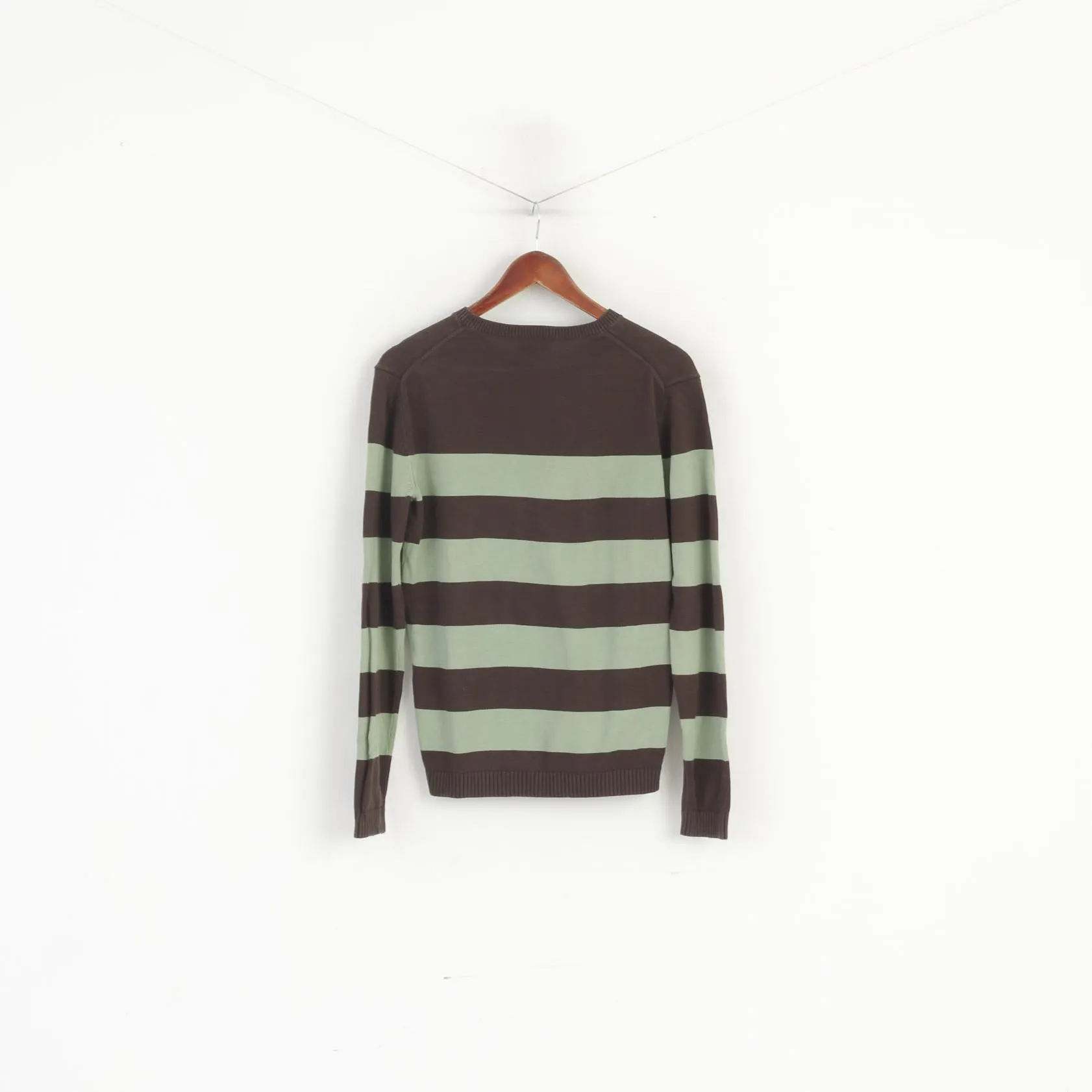 Peak Performance Men S Jumper Brown Green Cotton Striped Crew Neck Sweater