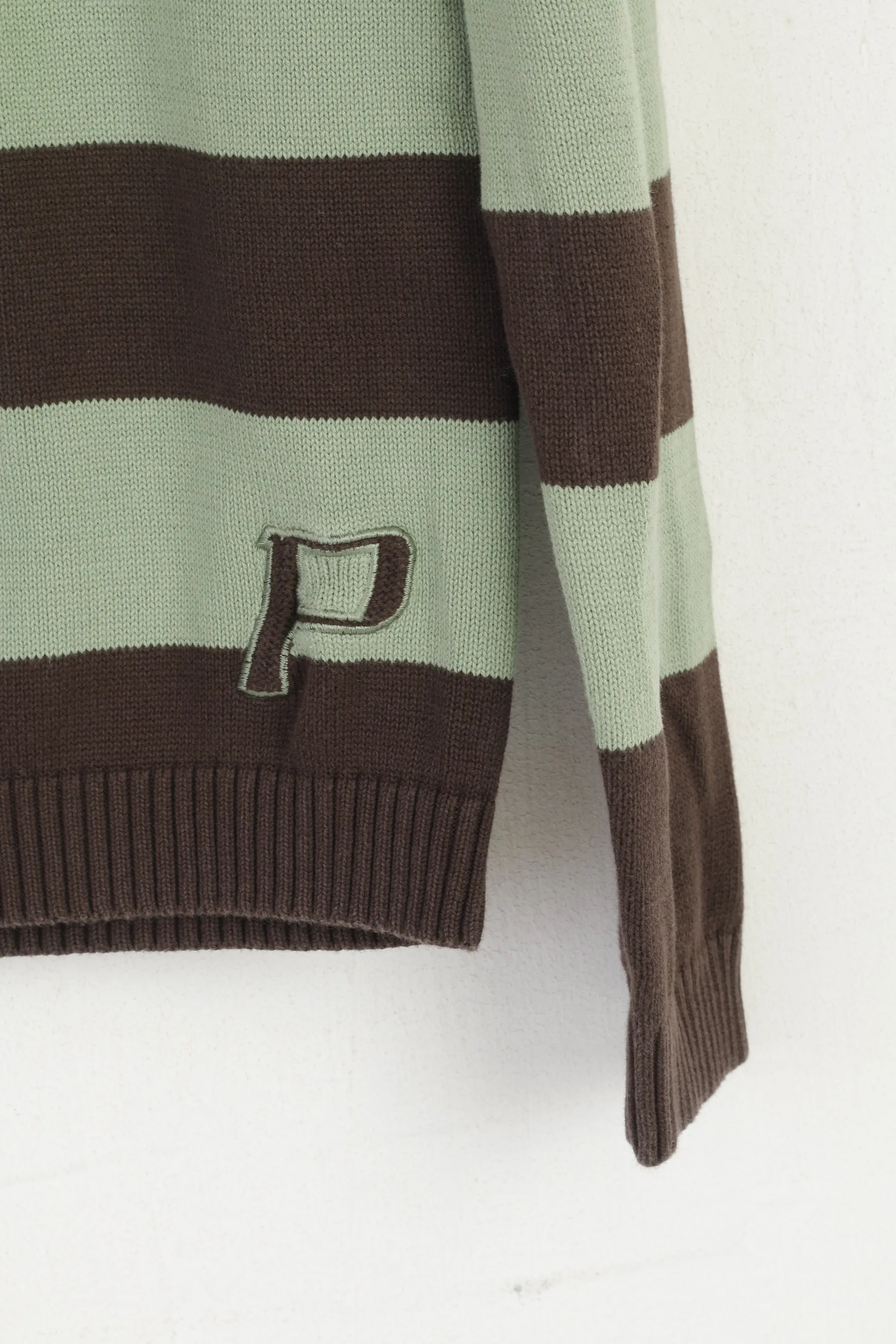 Peak Performance Men S Jumper Brown Green Cotton Striped Crew Neck Sweater