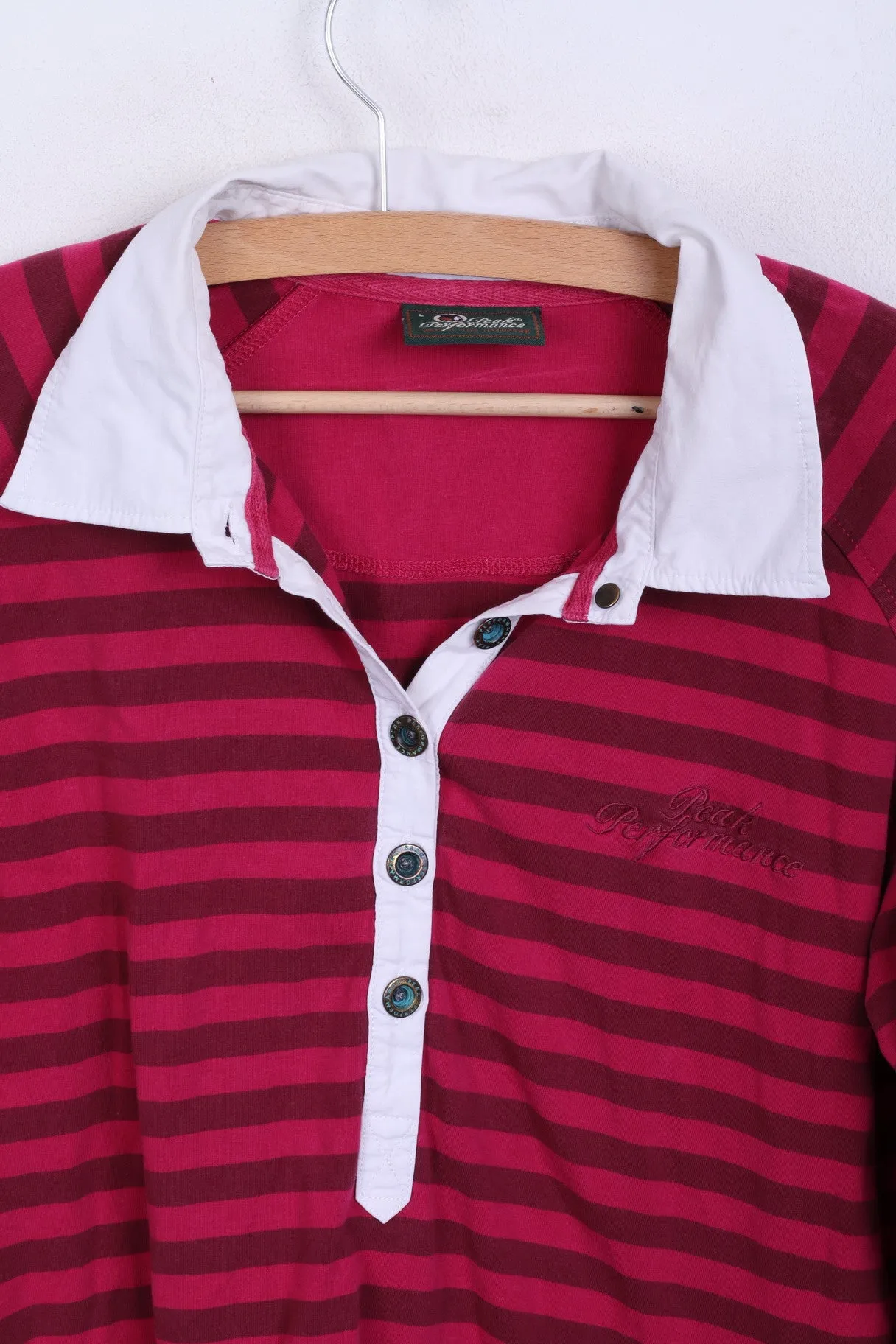 Peak Performance Womens L Polo Shirt Long Sleeve Striped Cotton