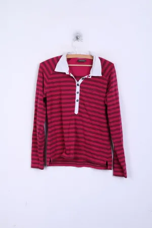 Peak Performance Womens L Polo Shirt Long Sleeve Striped Cotton