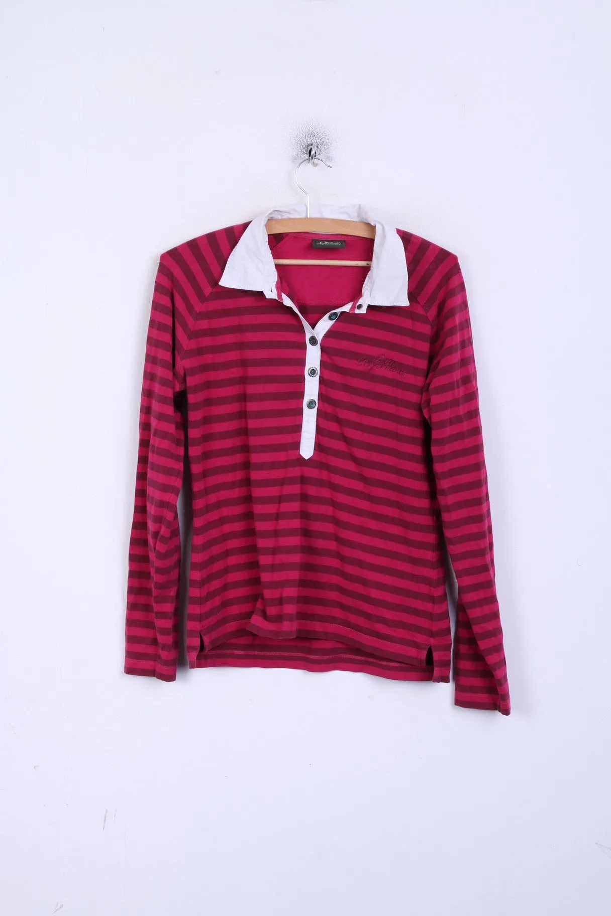 Peak Performance Womens L Polo Shirt Long Sleeve Striped Cotton