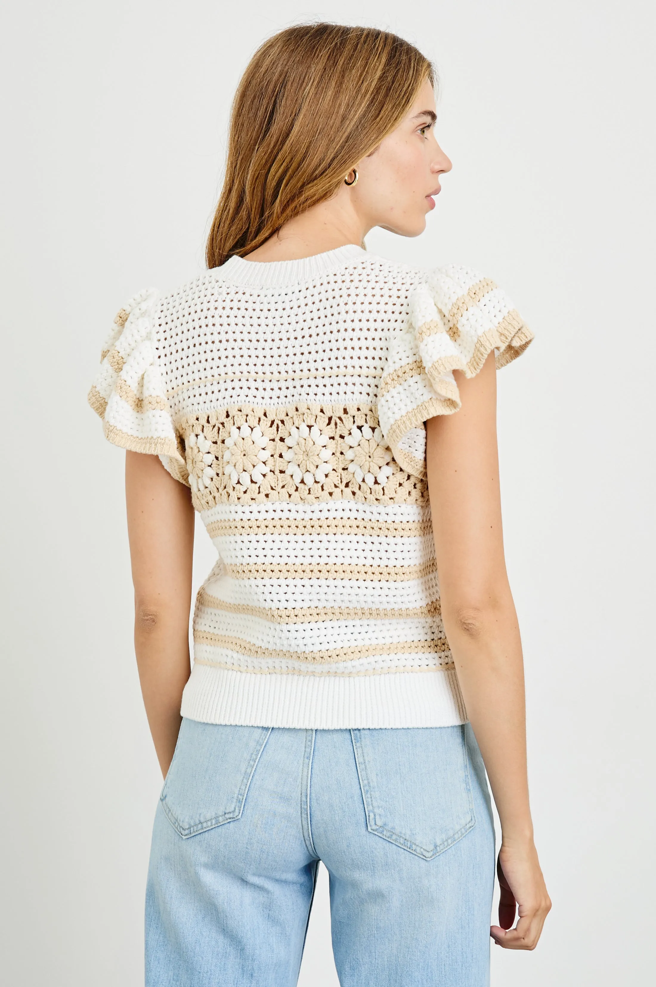 PENELOPE TOP - IVORY OAT CROCHET STRIPE Rails