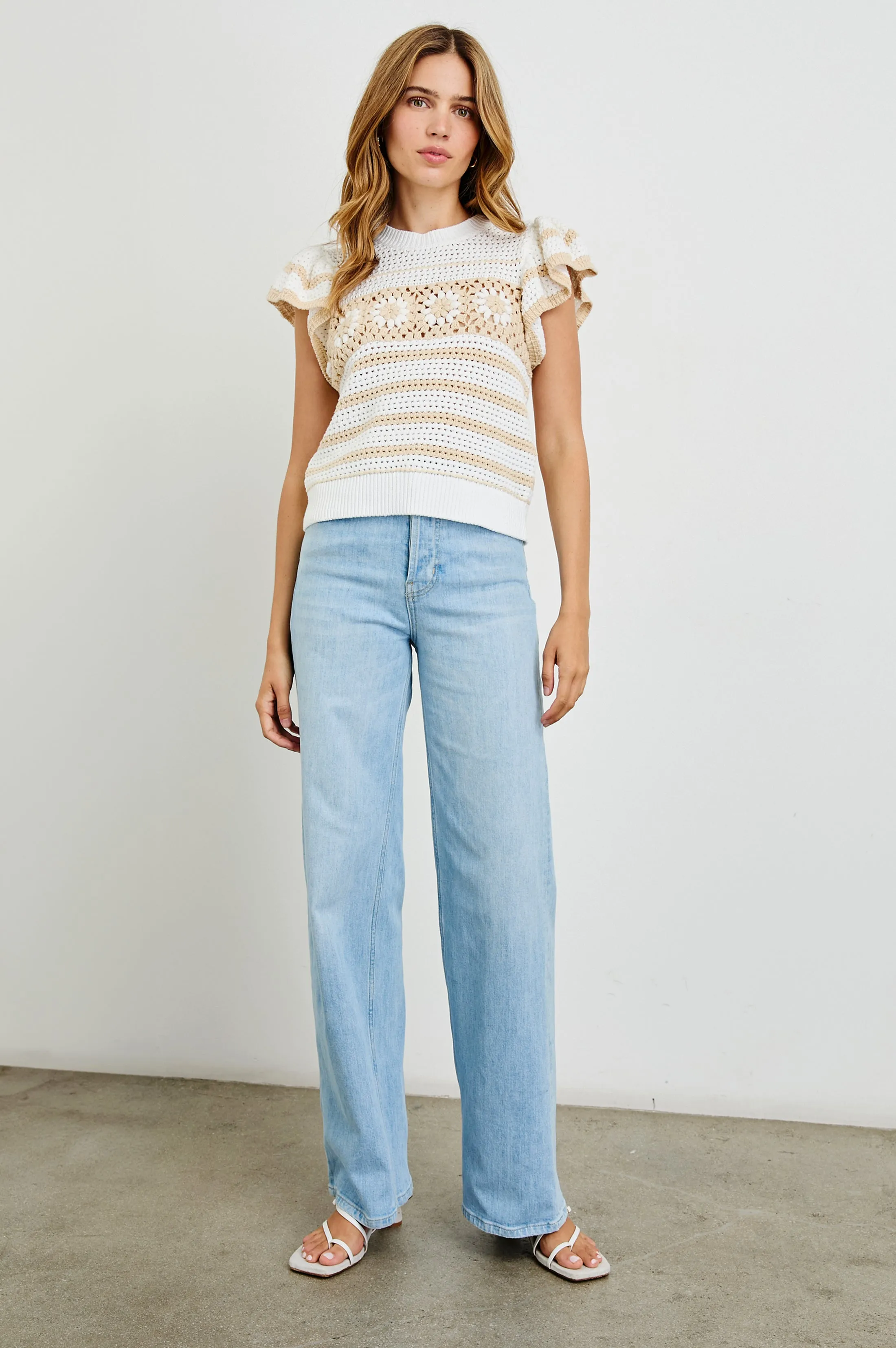 PENELOPE TOP - IVORY OAT CROCHET STRIPE Rails