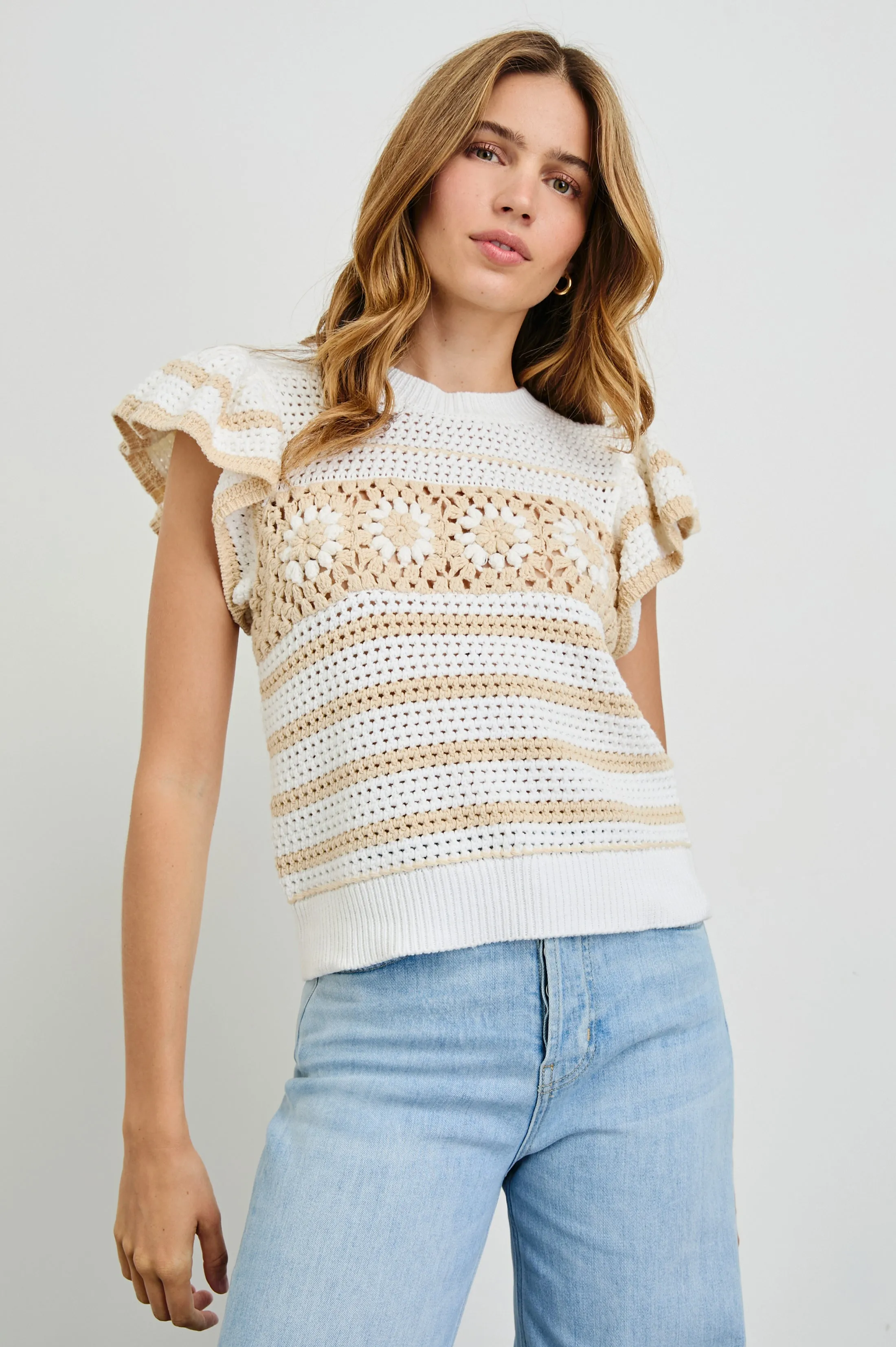 PENELOPE TOP - IVORY OAT CROCHET STRIPE Rails