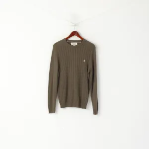 Penguin Men S Jumper Khaki Cotton Knitted Crew Neck Classic Stretch Sweater