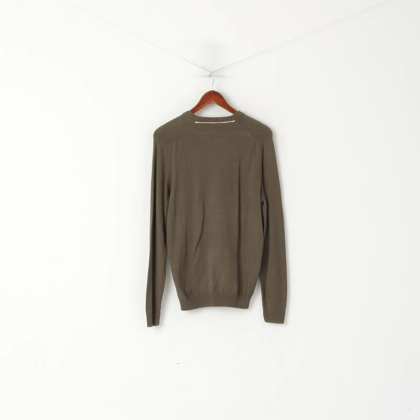 Penguin Men S Jumper Khaki Cotton Knitted Crew Neck Classic Stretch Sweater