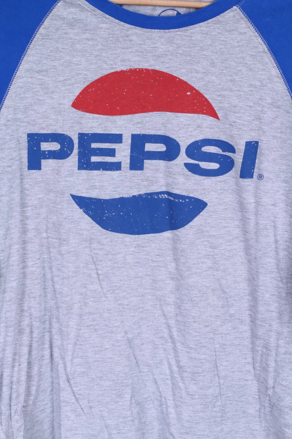 Pepsi Womens L Shirt Cotton Grey Blue Long Sleeve Graphic Stretch Top