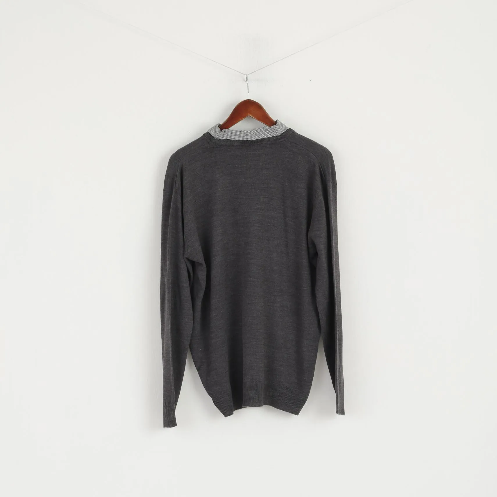 Pierre Cardin Men M Jumper Grey V Neck Collared Elegant Acrylic Light Sweater