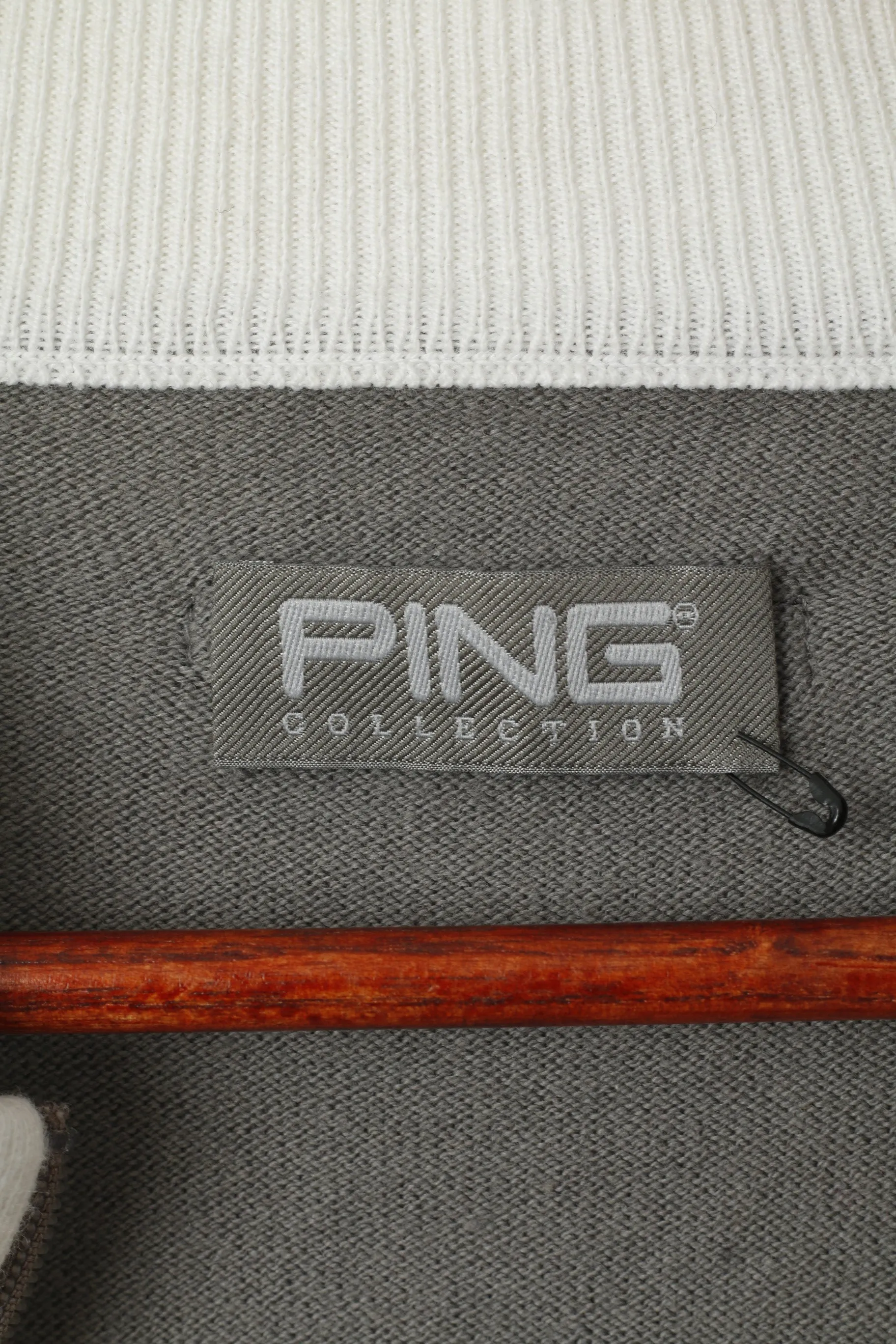 Ping Collection Men M Jumper Cream Cotton Wool Blend Zip Neck Golf Sweater