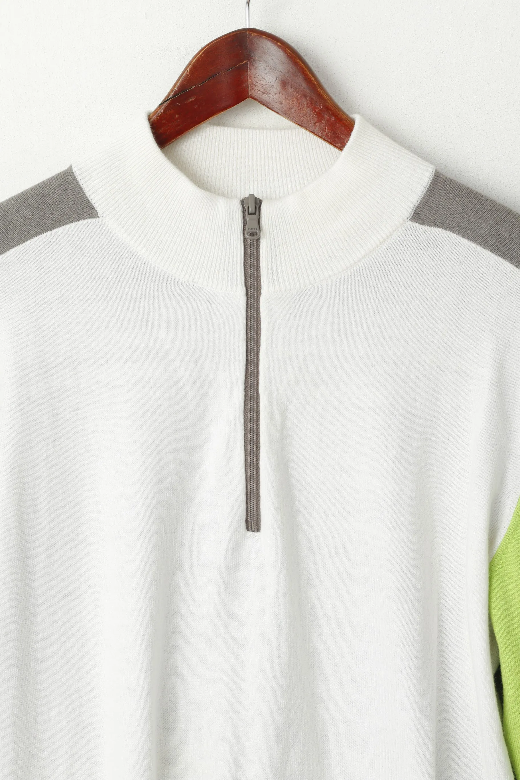Ping Collection Men M Jumper Cream Cotton Wool Blend Zip Neck Golf Sweater