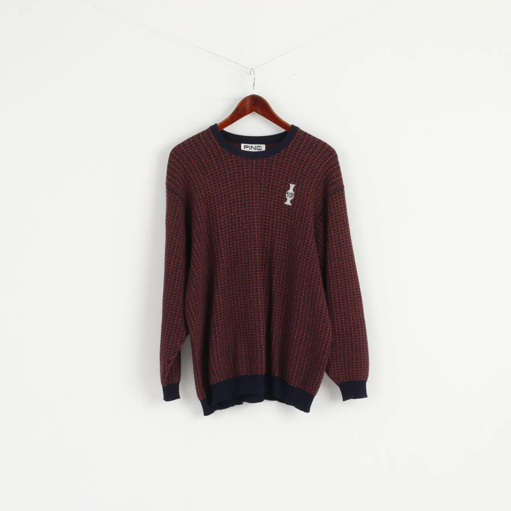 Ping Men 40 S Jumper Navy Solheim Cup Golf Knit Scotland Wool Blend Sweater