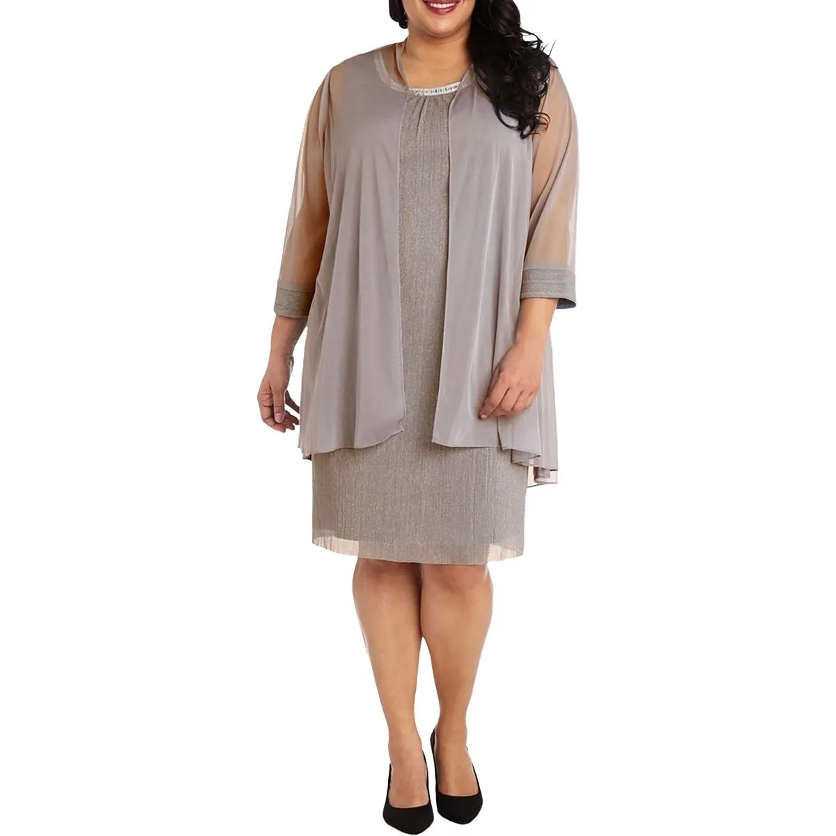 Plus Womens Mesh Glitter Duster Blazer