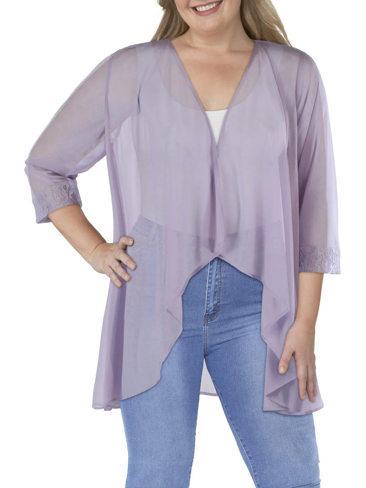 Plus Womens Mesh Sheer Topper Jacket