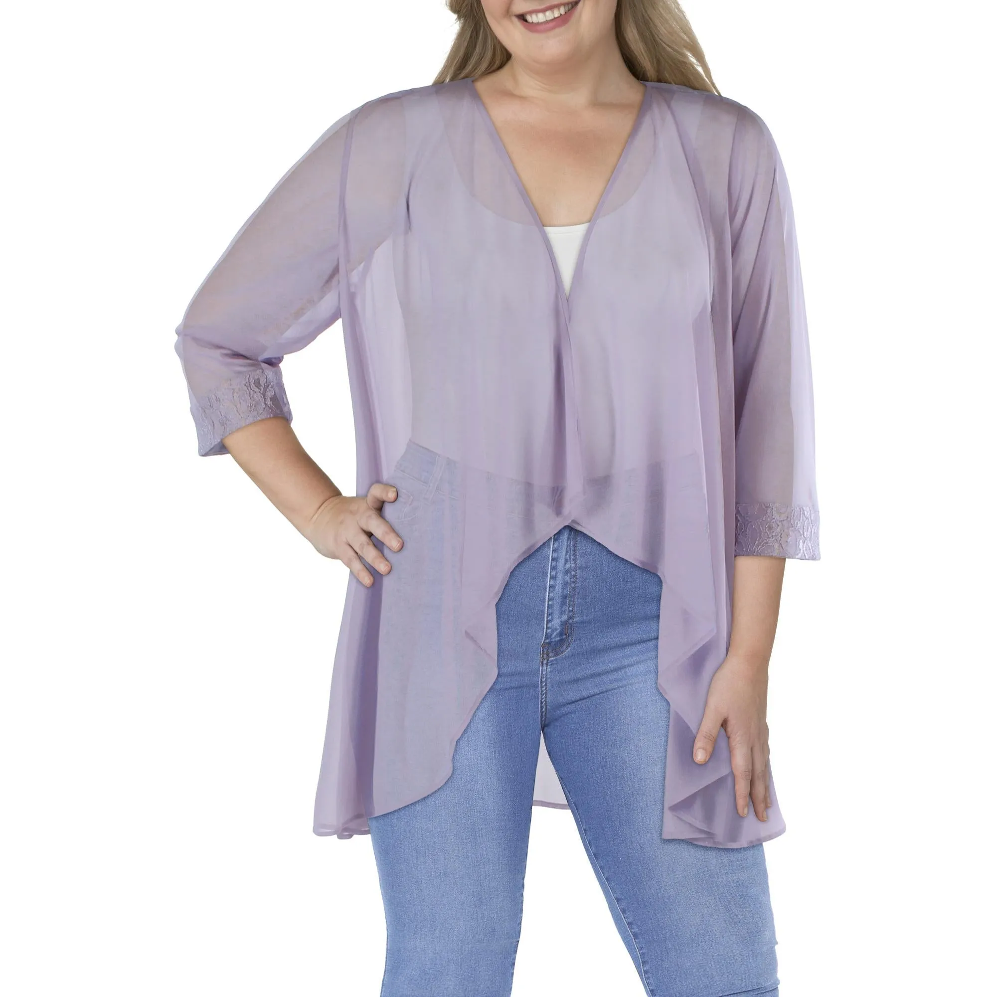 Plus Womens Mesh Sheer Topper Jacket