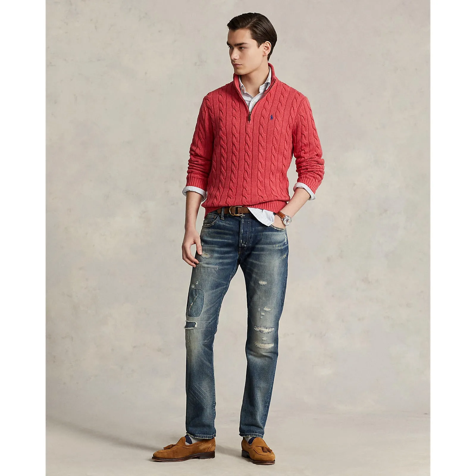 Polo Ralph Lauren - Cable Knit Cotton Sweater - Flush Red Heather