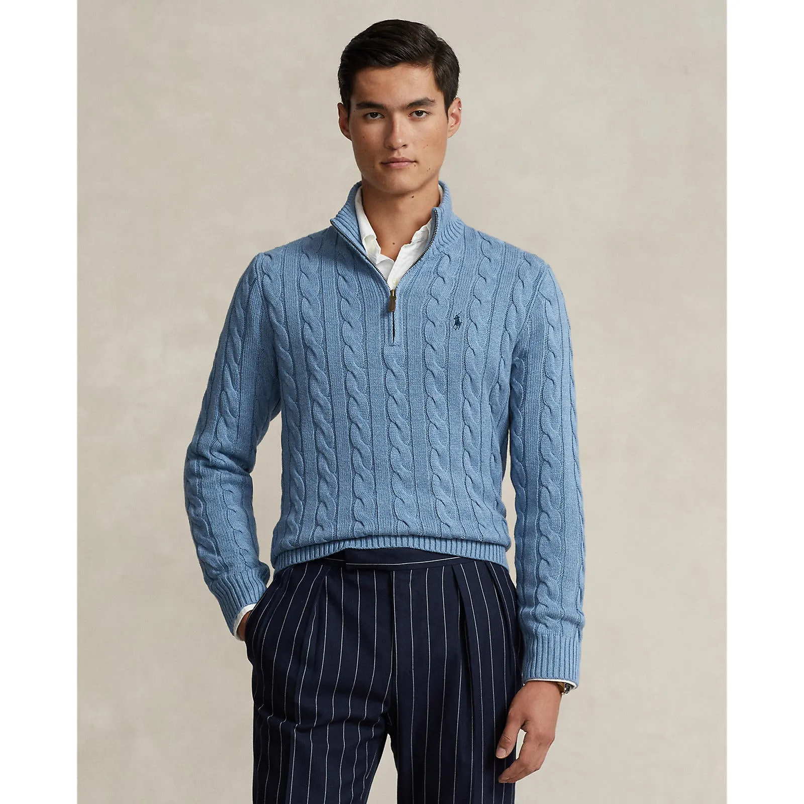 Polo Ralph Lauren - Cable Knit Cotton Sweater - Sky Blue Heather
