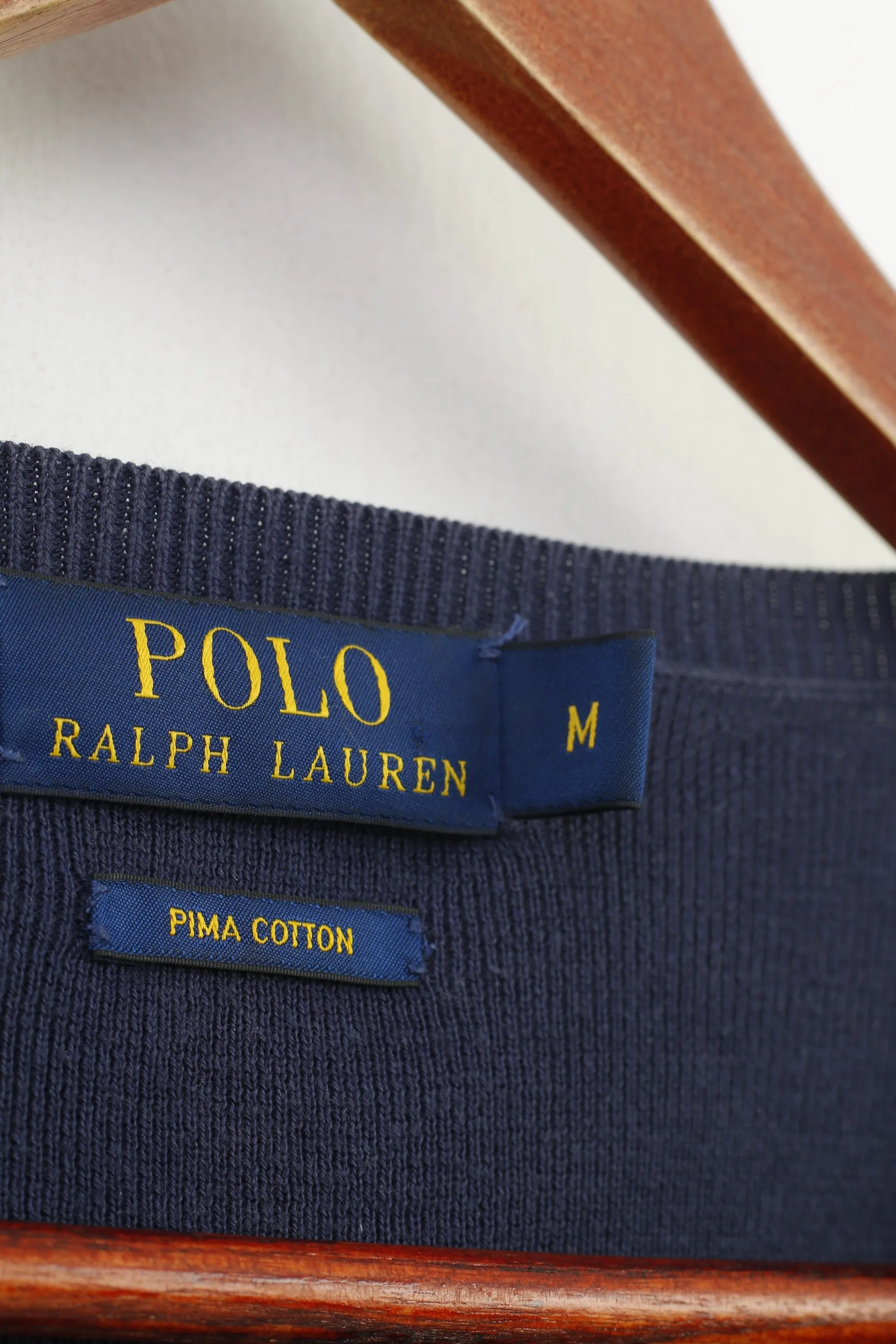 Polo Ralph Lauren Men M Jumper V Neck Prima Cotton Navy Classic Top